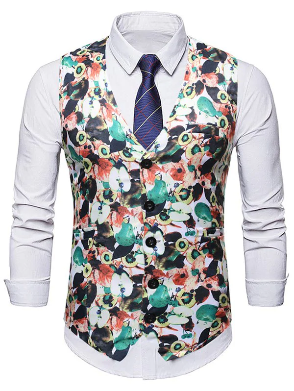 Fruit Print Casual Waistcoat