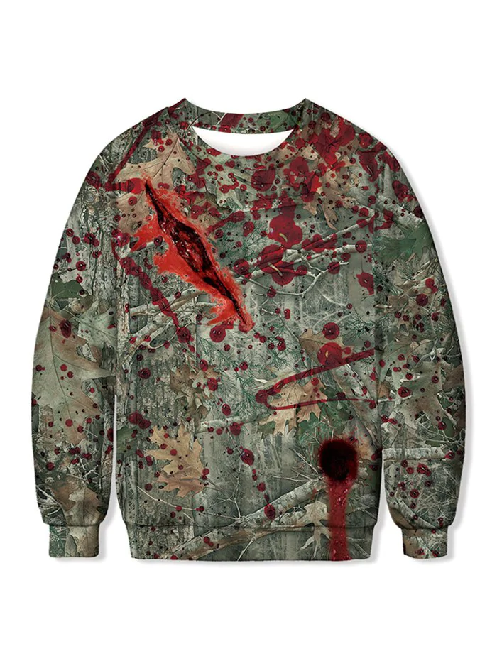 Vintage Bloodstain Leaf Print Halloween Sweatshirt