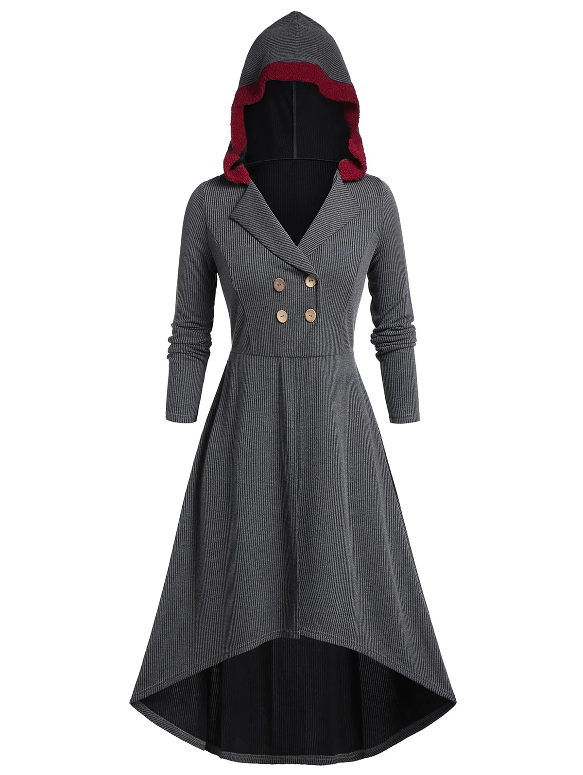 Plus Size High Low Hooded Button Coat