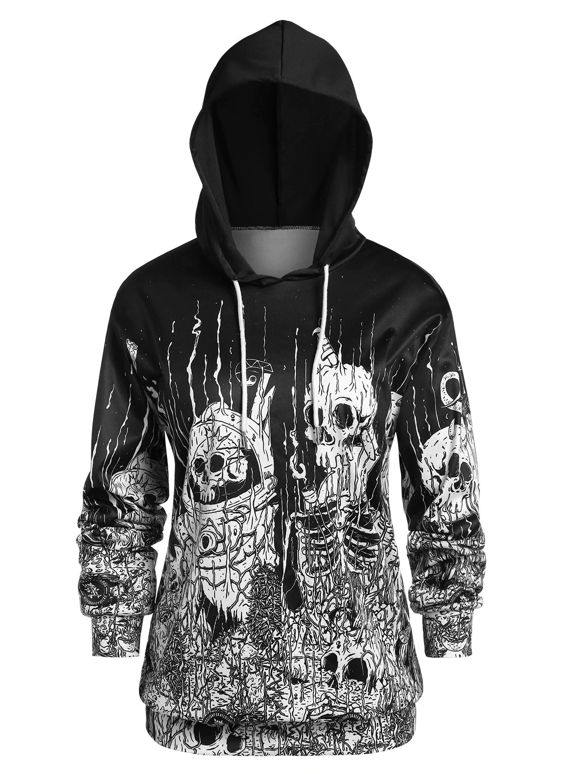 Plus Size Skull Print Tunic Hoodie