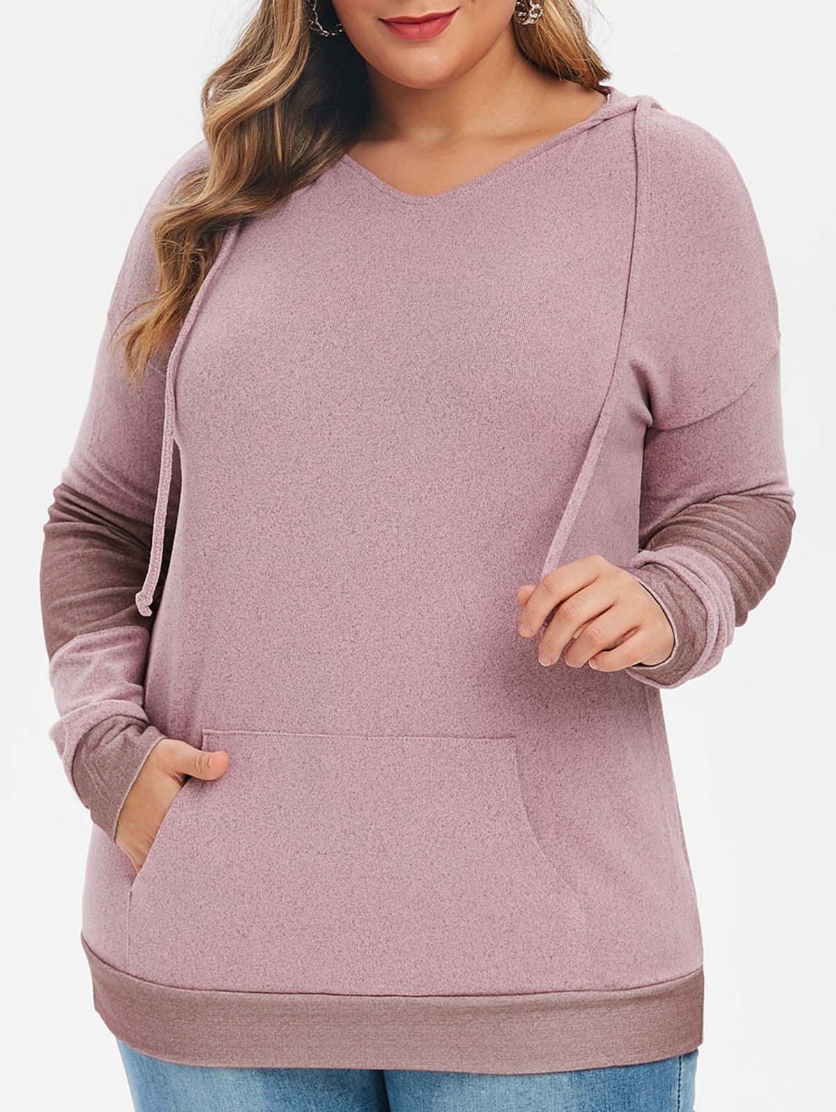 Front Pocket Knit Plus Size Hoodie