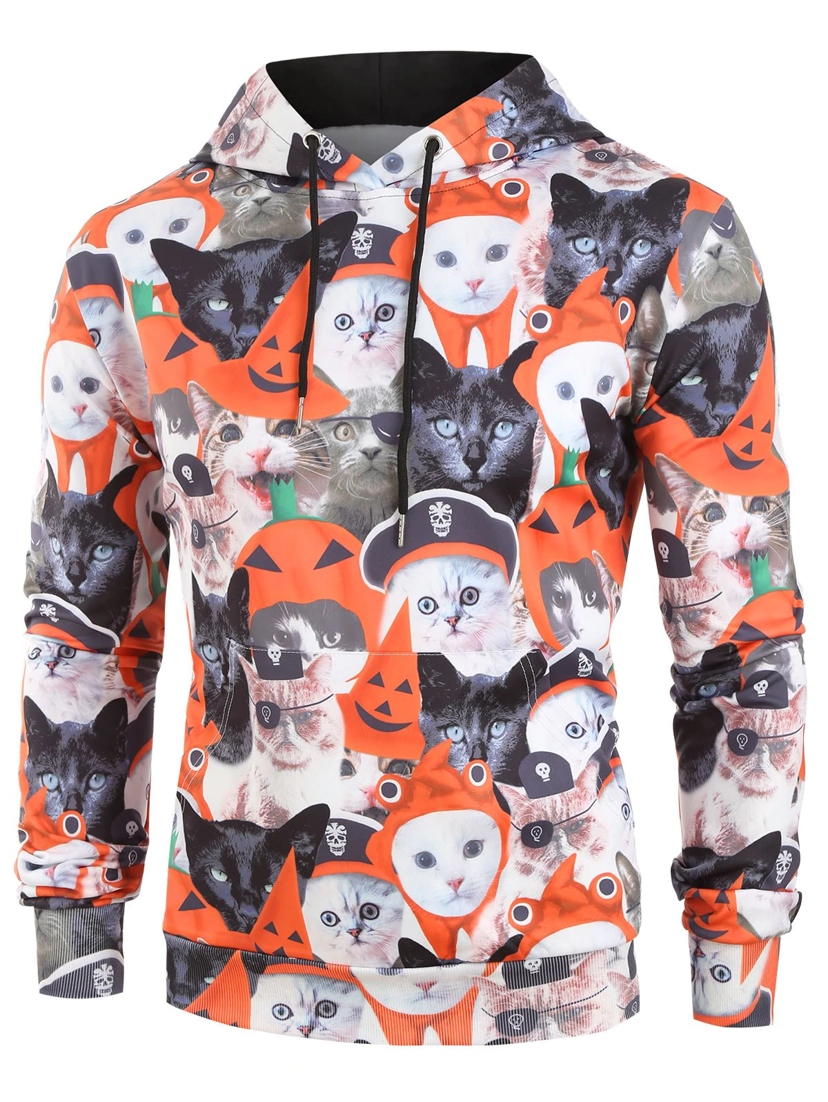 Skull Cat Pattern Casual Hoodie