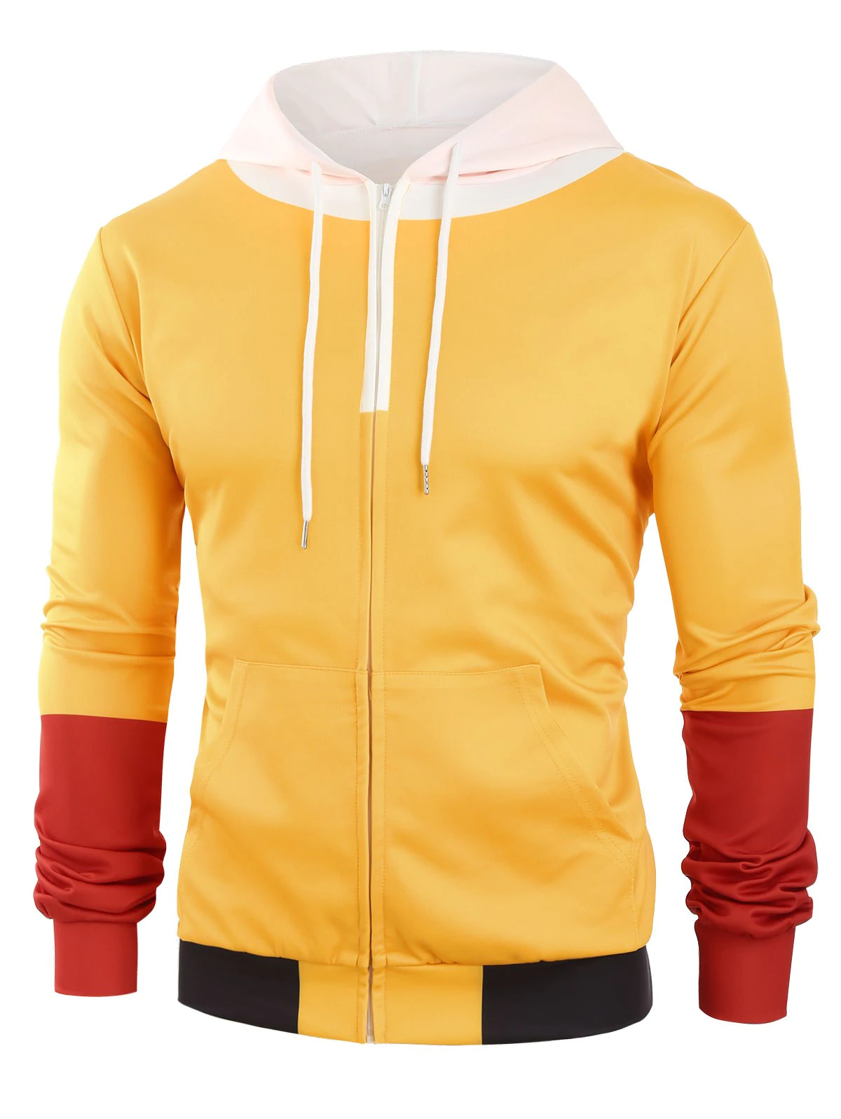 Color Block Zip Up Front Pocket Hoodie