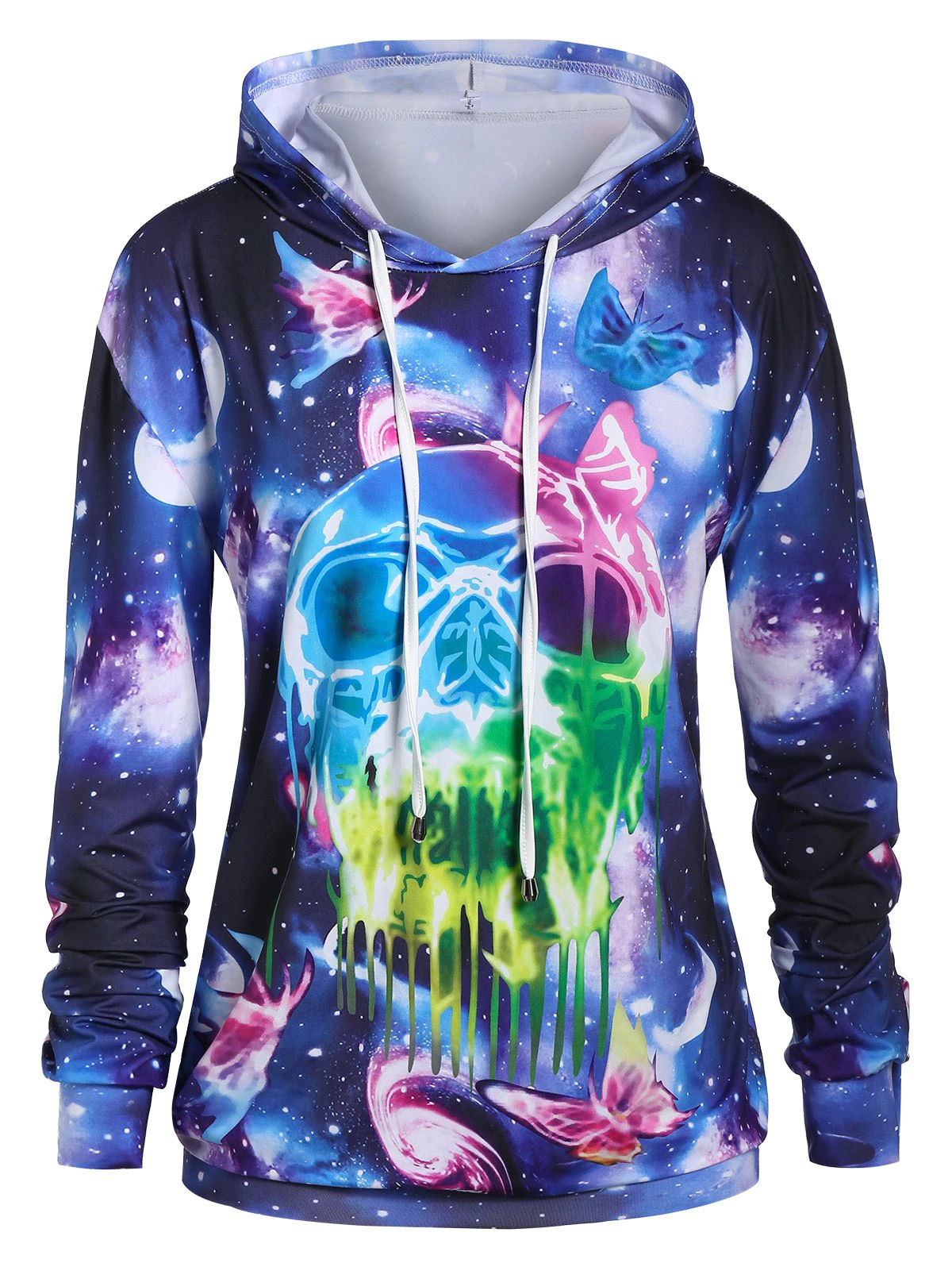 Plus Size Long Sleeve Galaxy Print Tunic Hoodie