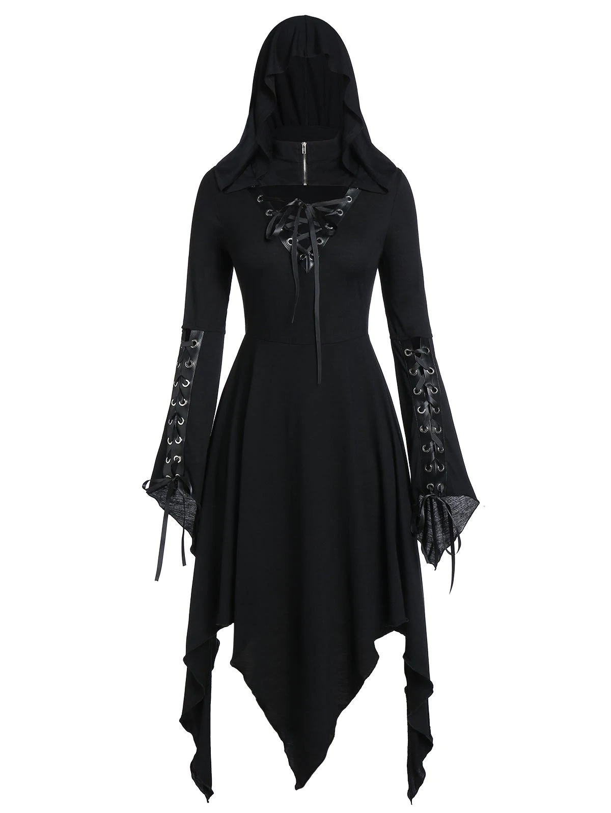 Plus Size Halloween Lace Up Gothic Hanky Hem Dress