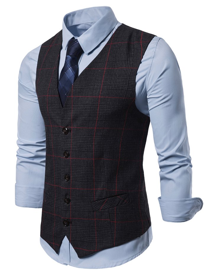 Plaid Pattern V-Neck Casual Waistcoat