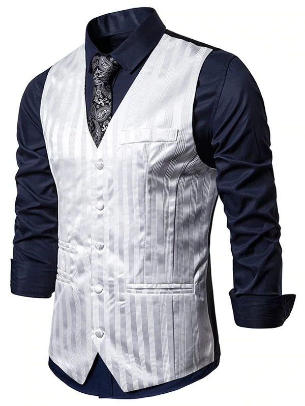 Vertical Striped Single Breasted Business Vest