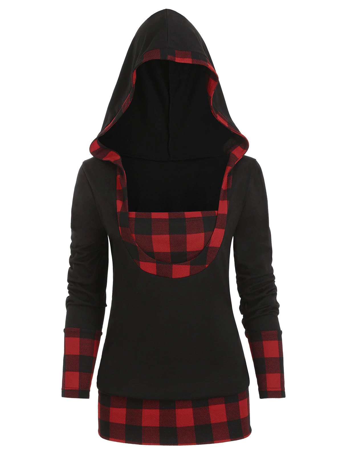 Plaid Panel Popover Plus Size Hoodie