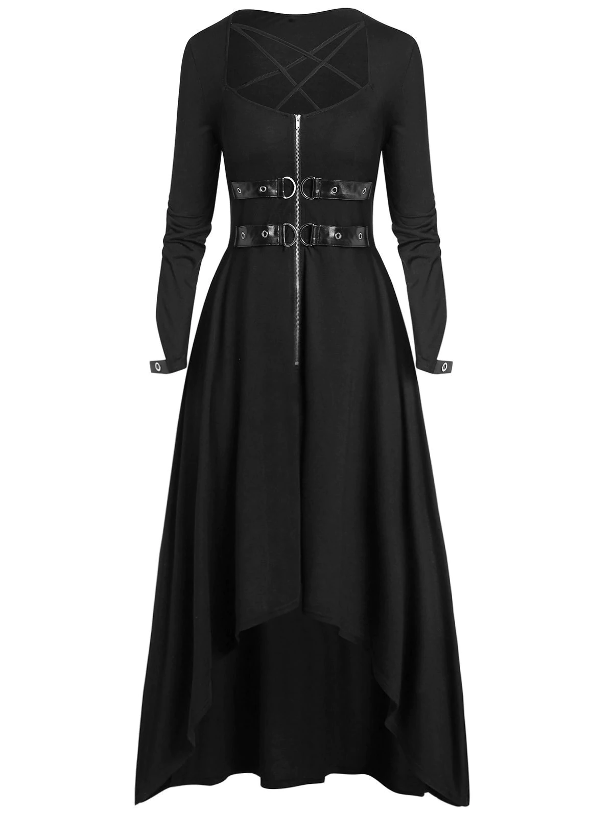 Plus Size Halloween Buckle Zippered High Low Long Dress