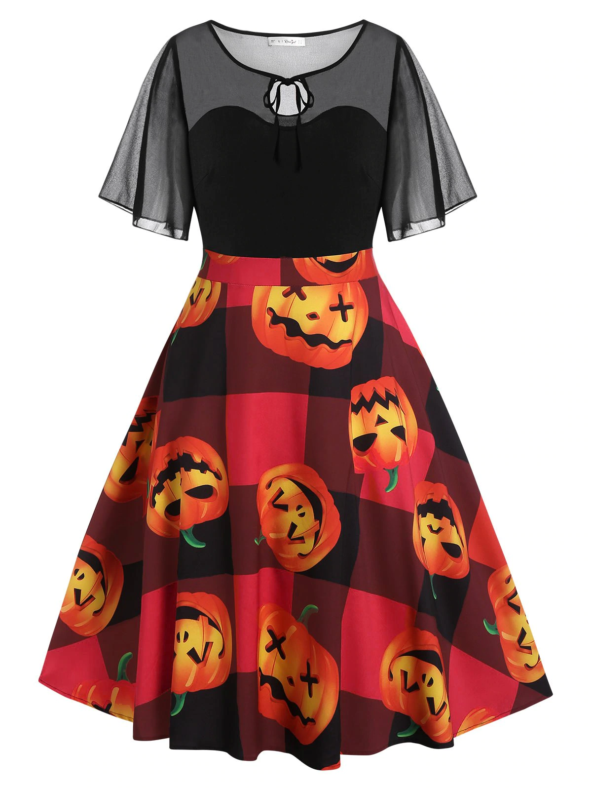 Plus Size Halloween Pumpkin Face Print Vintage Pin Up Dress