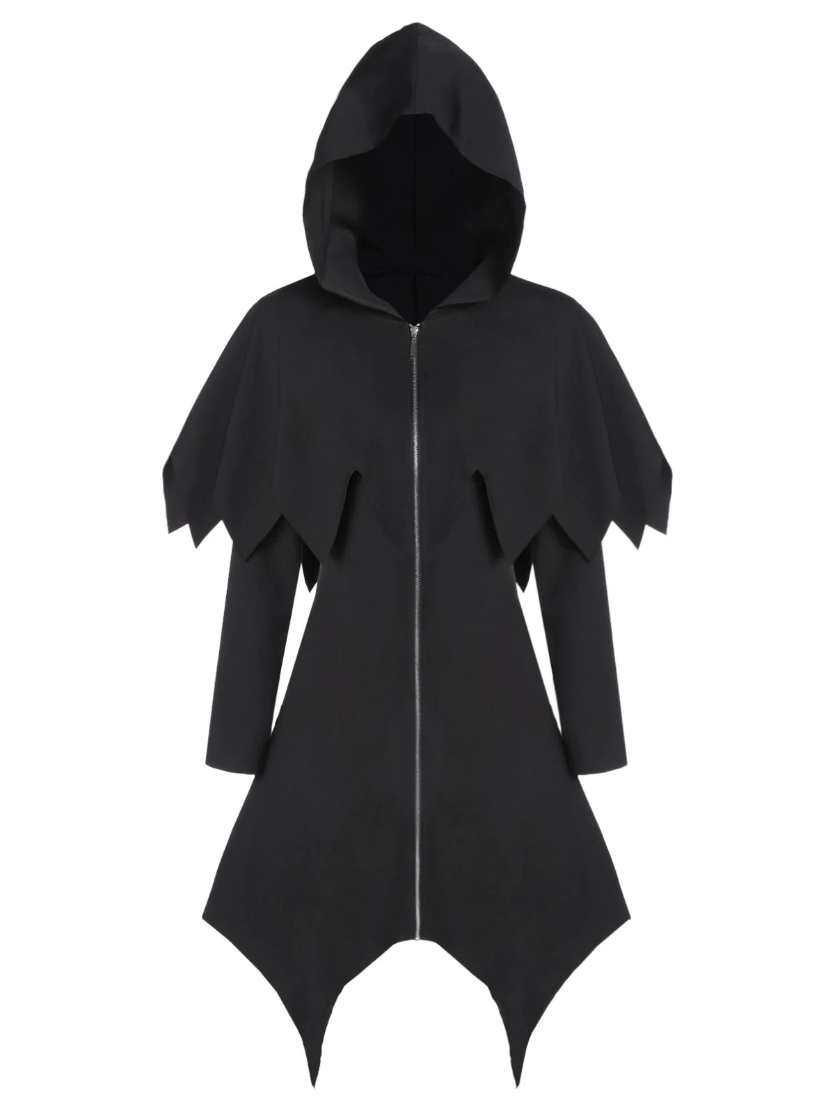 Hooded Zipper Asymmetric Gothic Capelet Handkerchief Coat