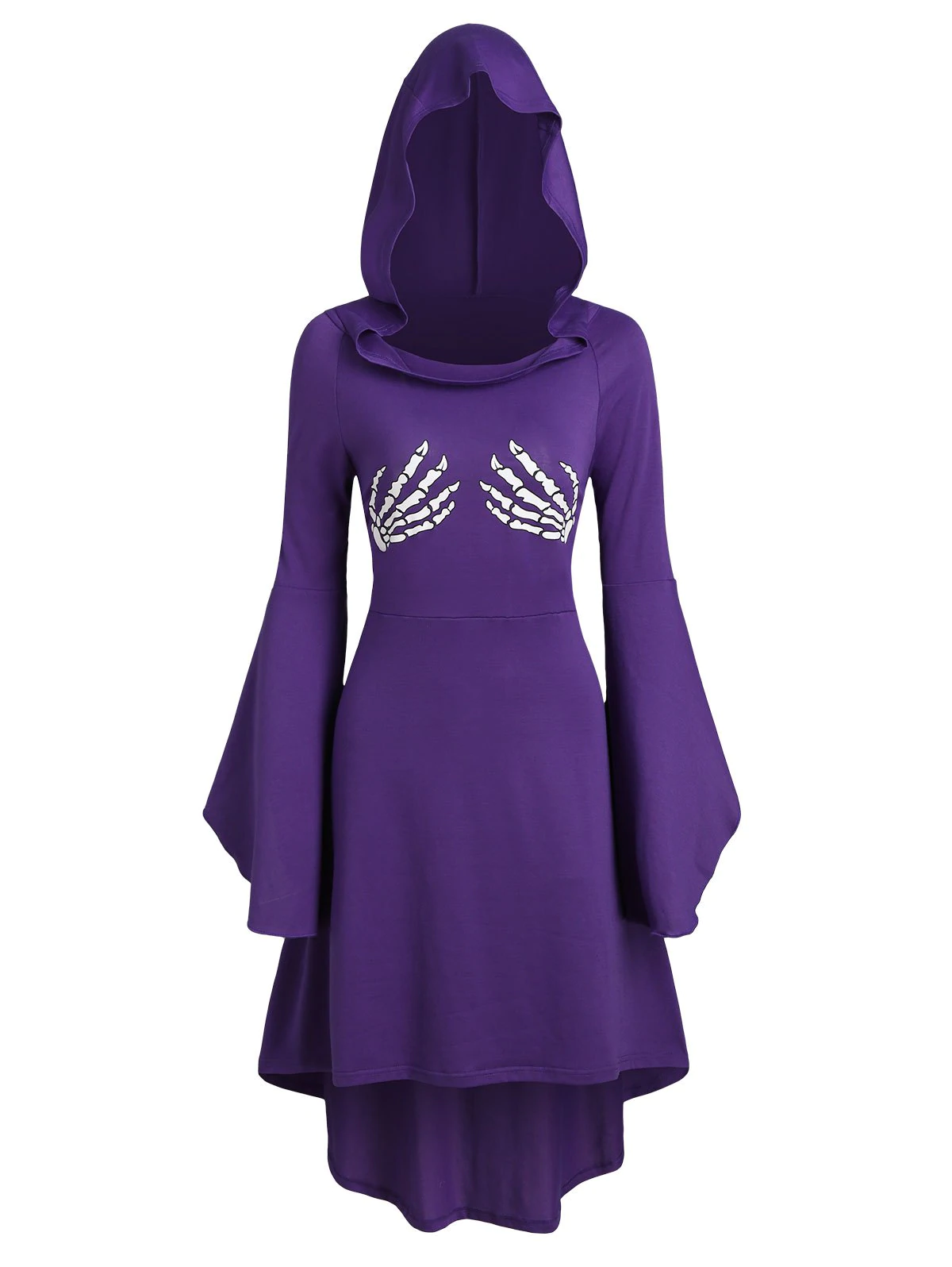 Skeleton Print Lace Up Halloween Hooded Dress