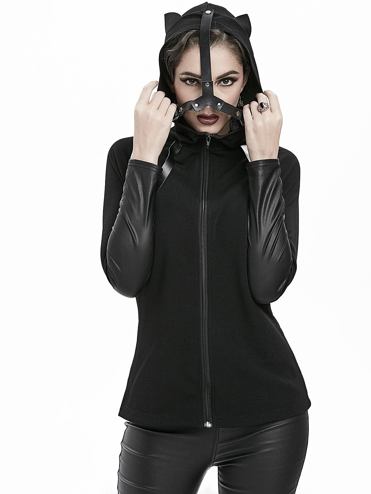 ic Cat Ear PU Insert Fitted Hooded Jacket