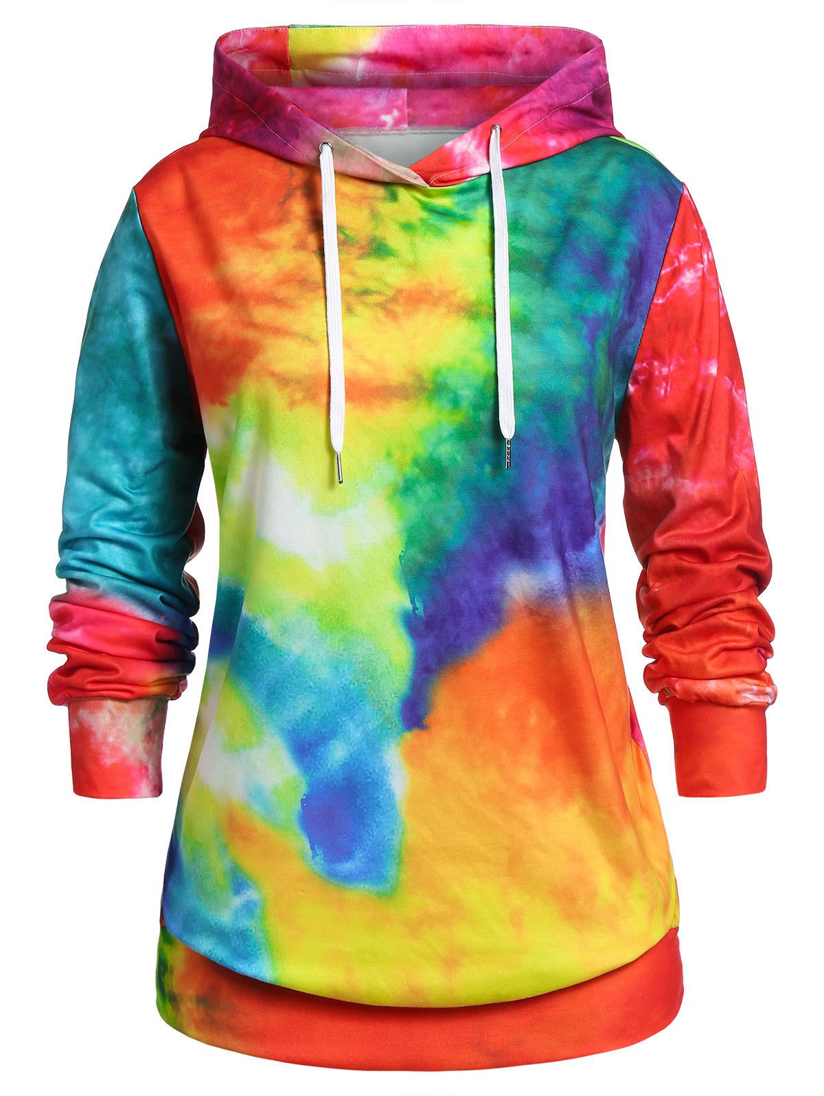 Plus Size Drawstring Front Pocket Tie Dye Hoodie