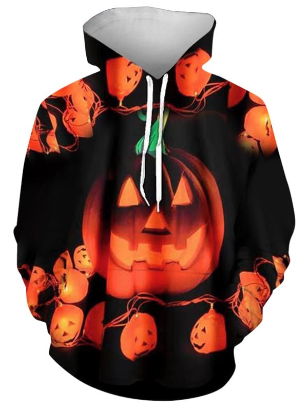 Halloween Angry Pumpkin Print Kangaroo Pocket Hoodie