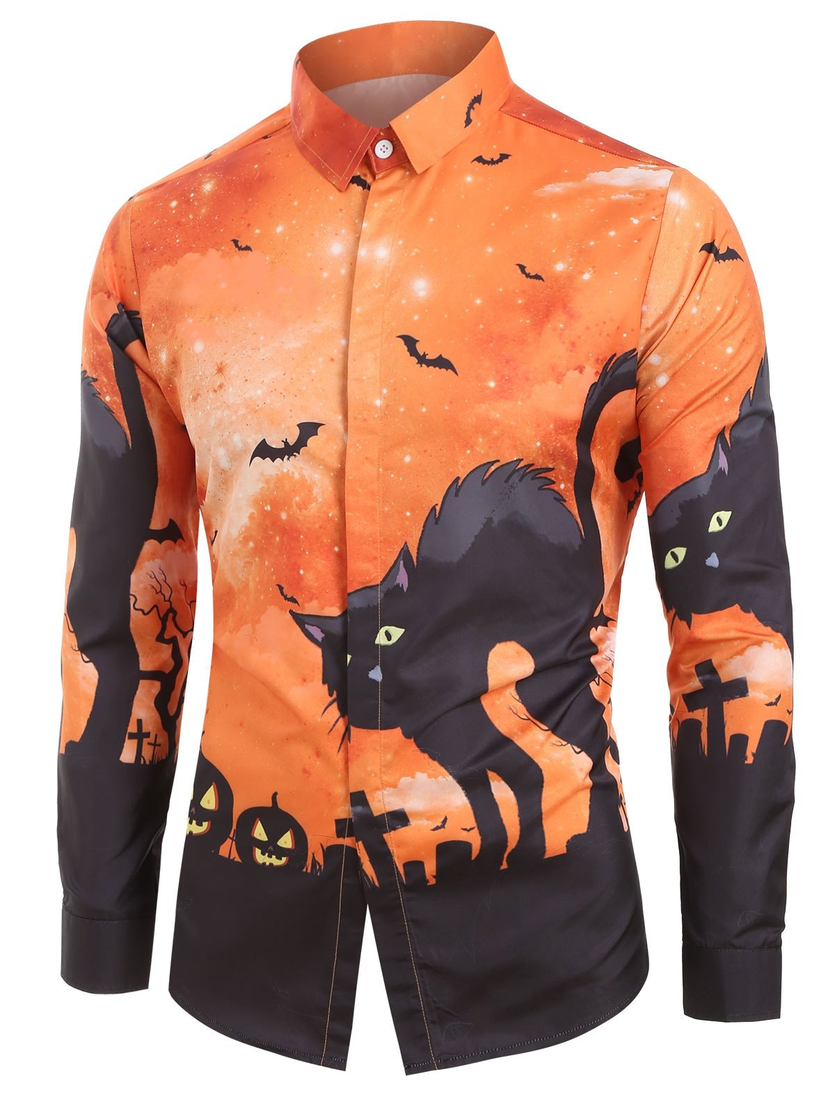 Halloween Cat Bat Pumpkin Print Long-sleeved Shirt