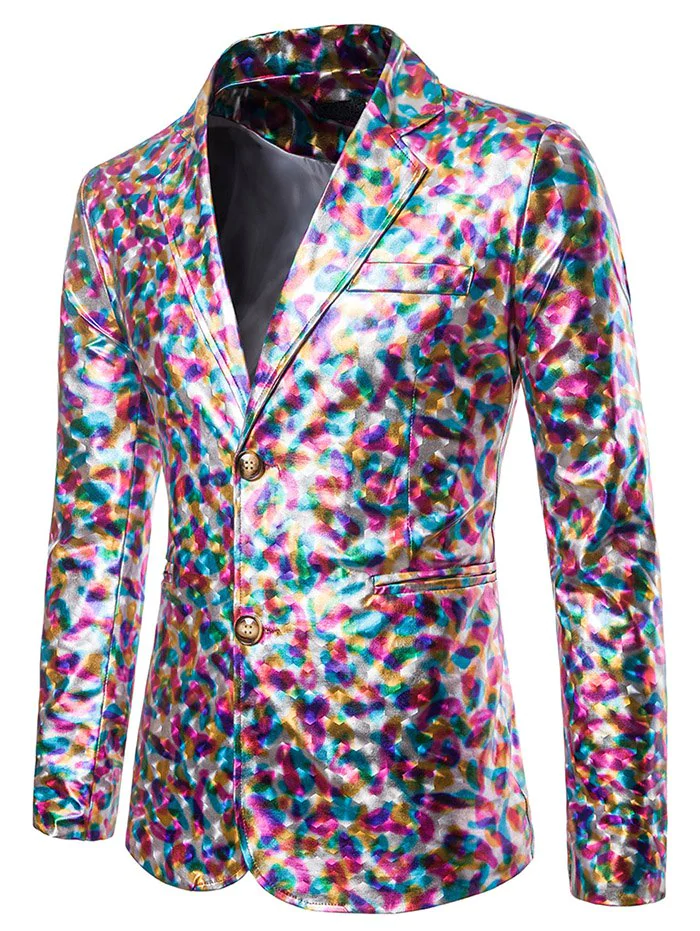 Metallic Geometric Single Breasted Party Blazer