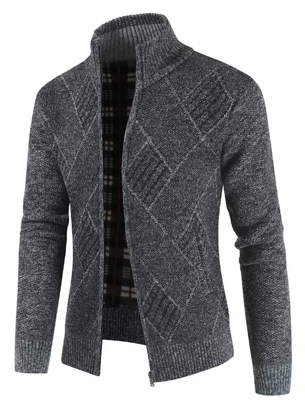 Casual Geometric Pattern Zip Up Cardigan