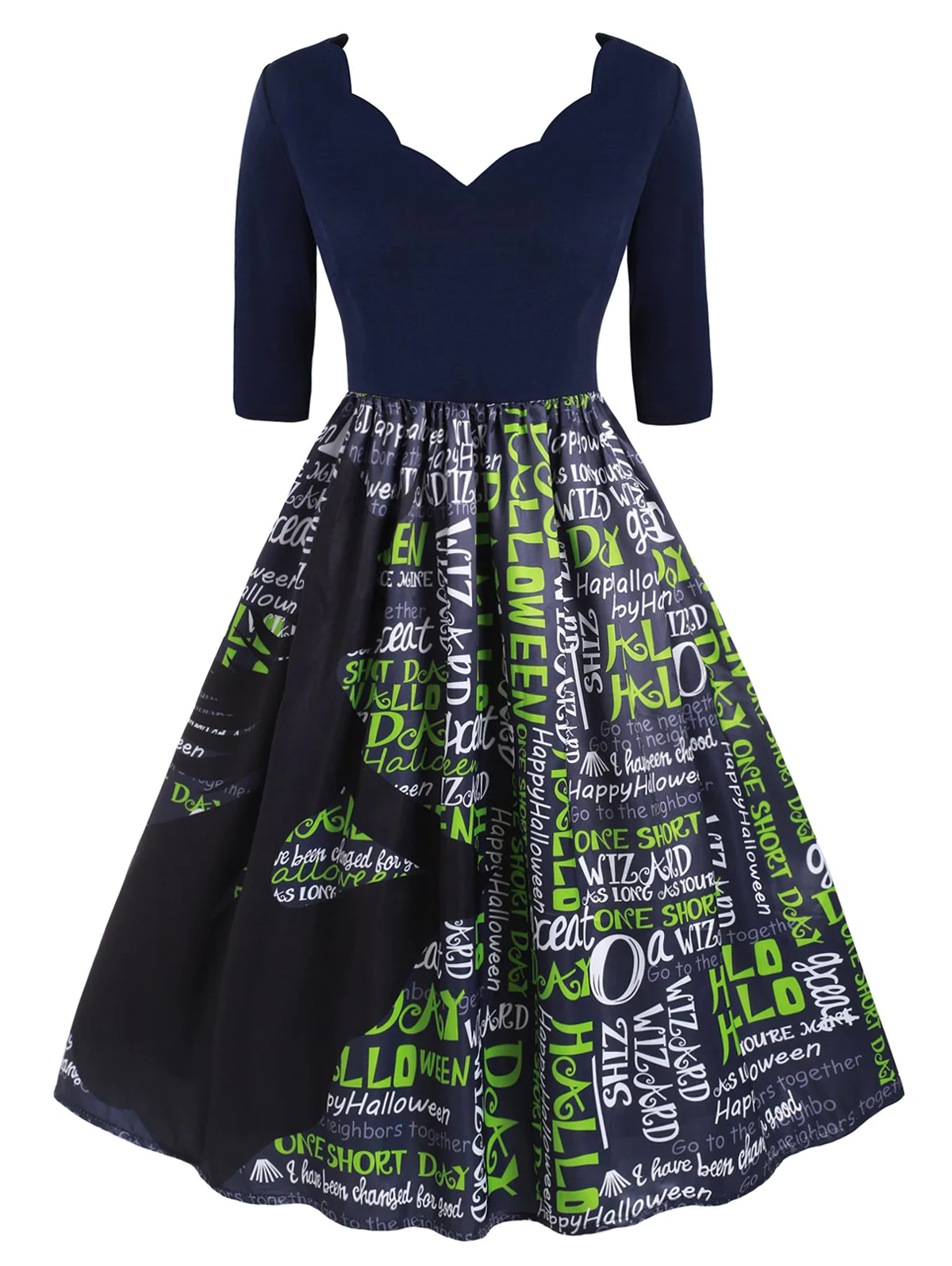 Plus Size Vintage Halloween Letter Print Flare Dress