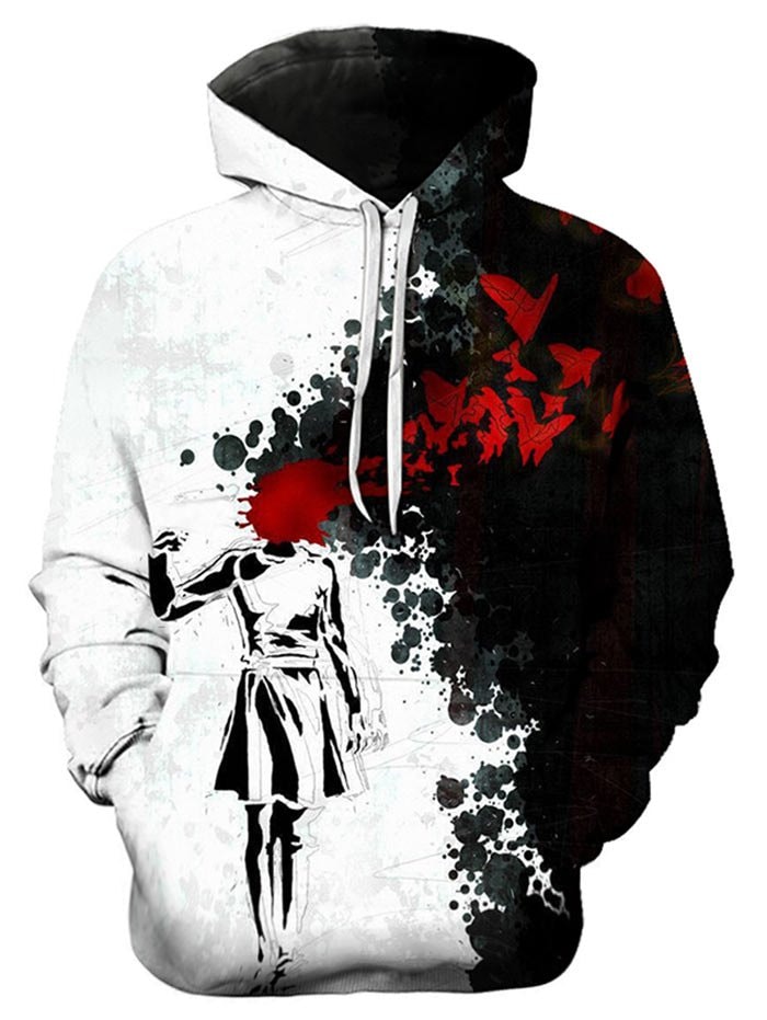 Halloween Blood Girl Printed Splash Ink Hoodie