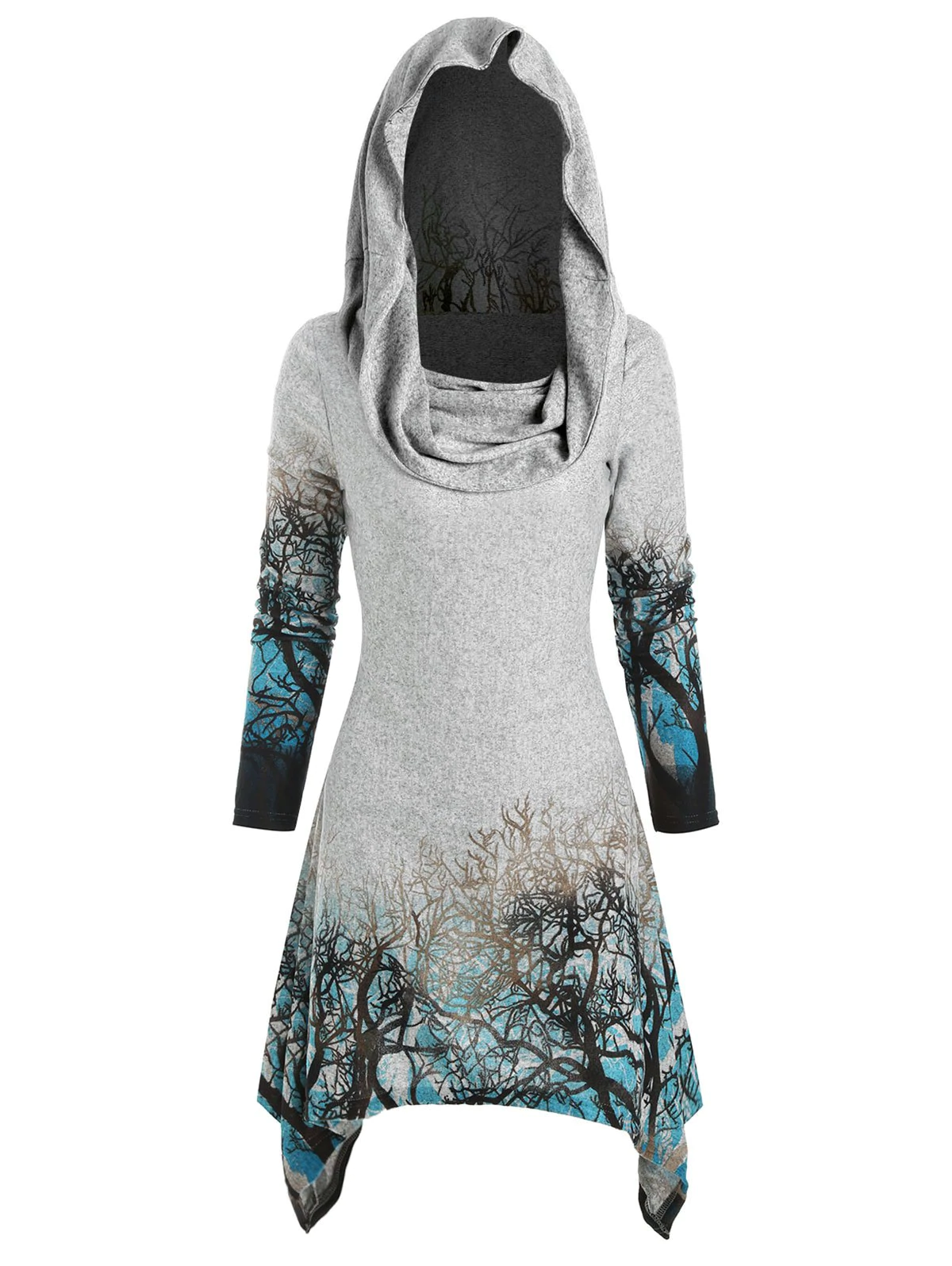 Halloween Tree Print Convertible Collar Asymmetrical Knitwear