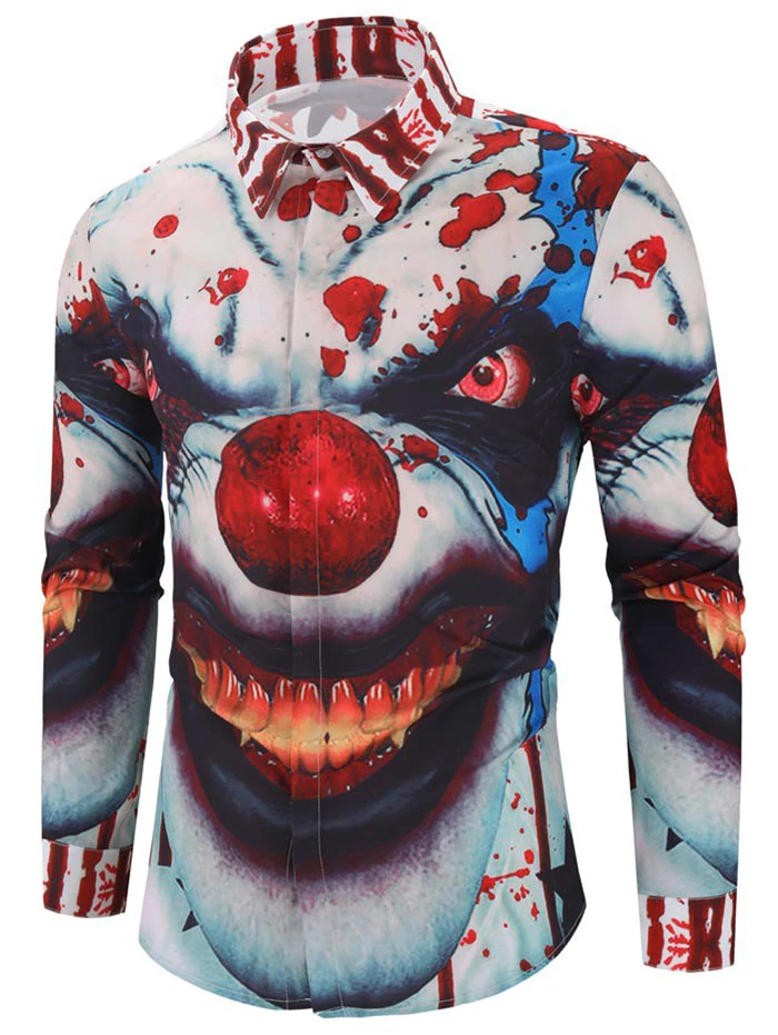 Halloween Clown Blood Star Print Hidden Button Shirt