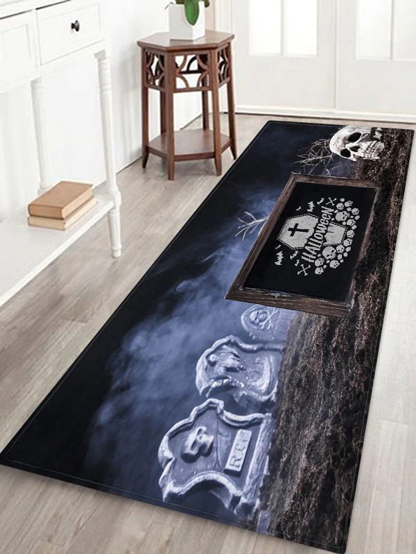 Halloween Skull Graveyard Print Floor Rug