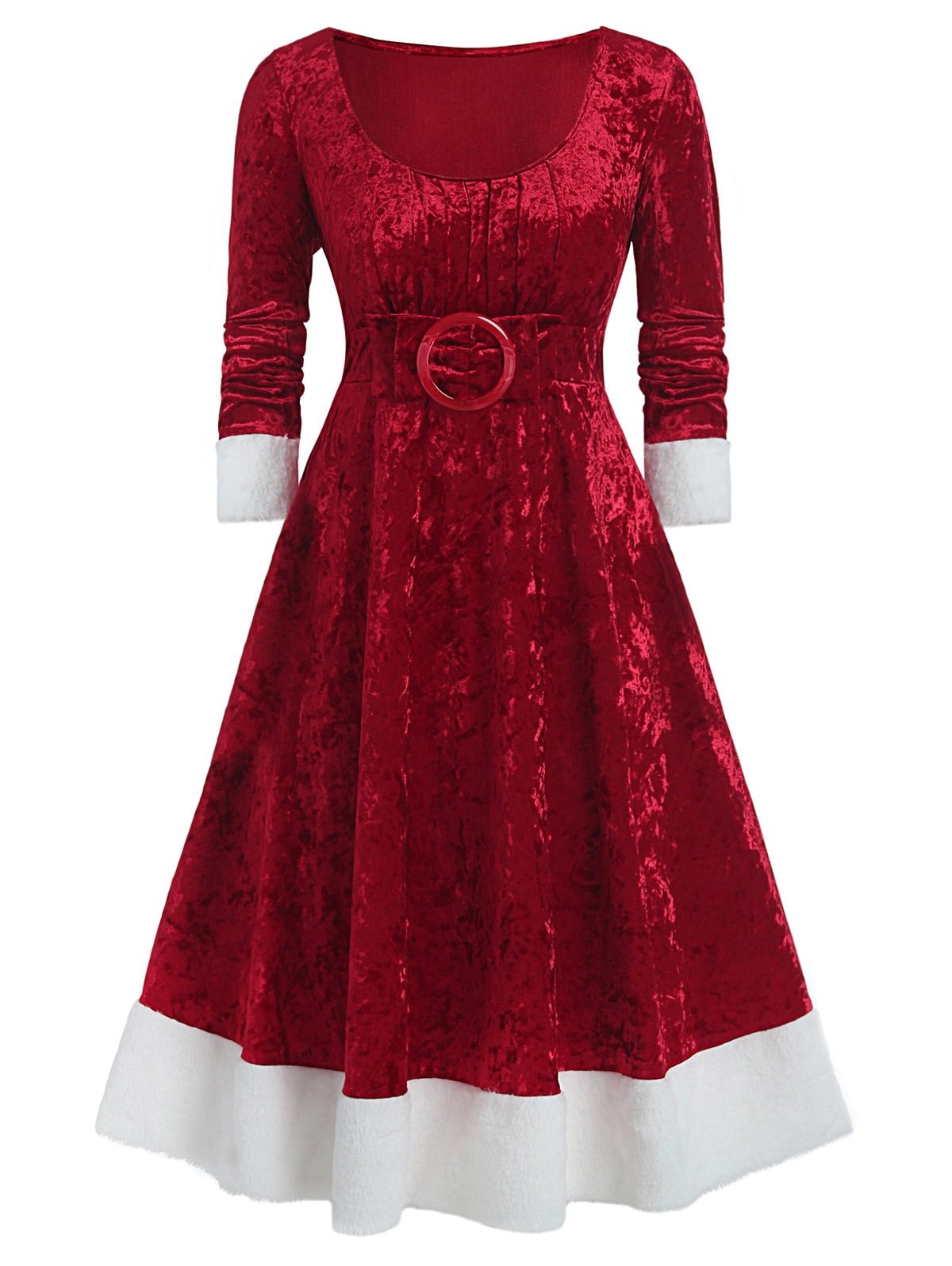 Plus Size Christmas Bowknot Embellished Contrast Velvet Midi Dre