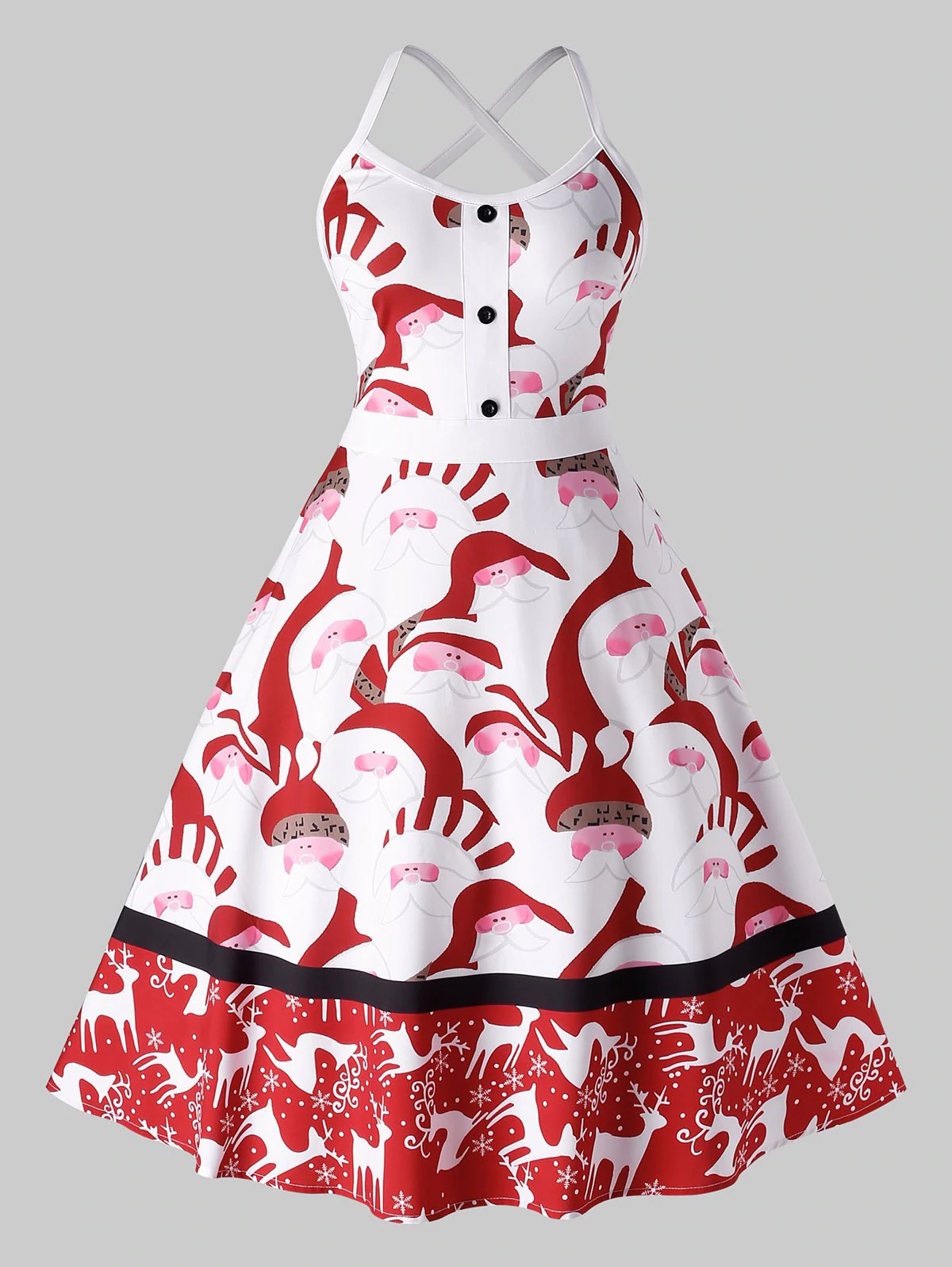 Plus Size Crisscross Santa Claus Print Christmas Dress