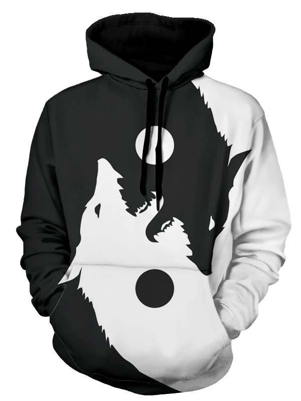 Wolf Print Kangaroo Pocket Casual Hoodie