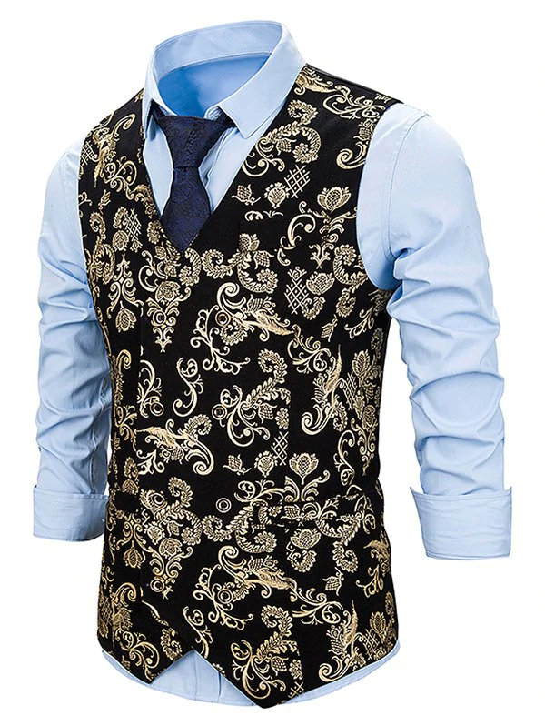 Gilding Flower Pattern Double Breasted Business Vest