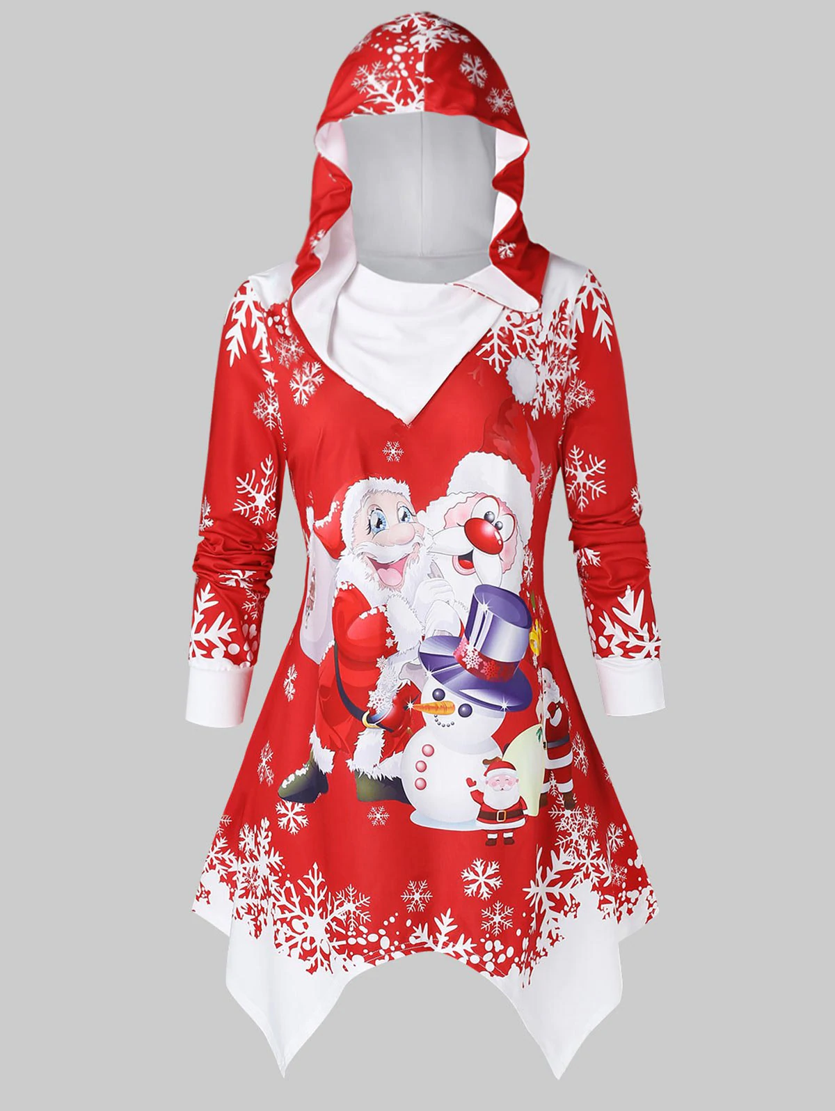 Plus Size Handkerchief Printed Christmas Hoodie