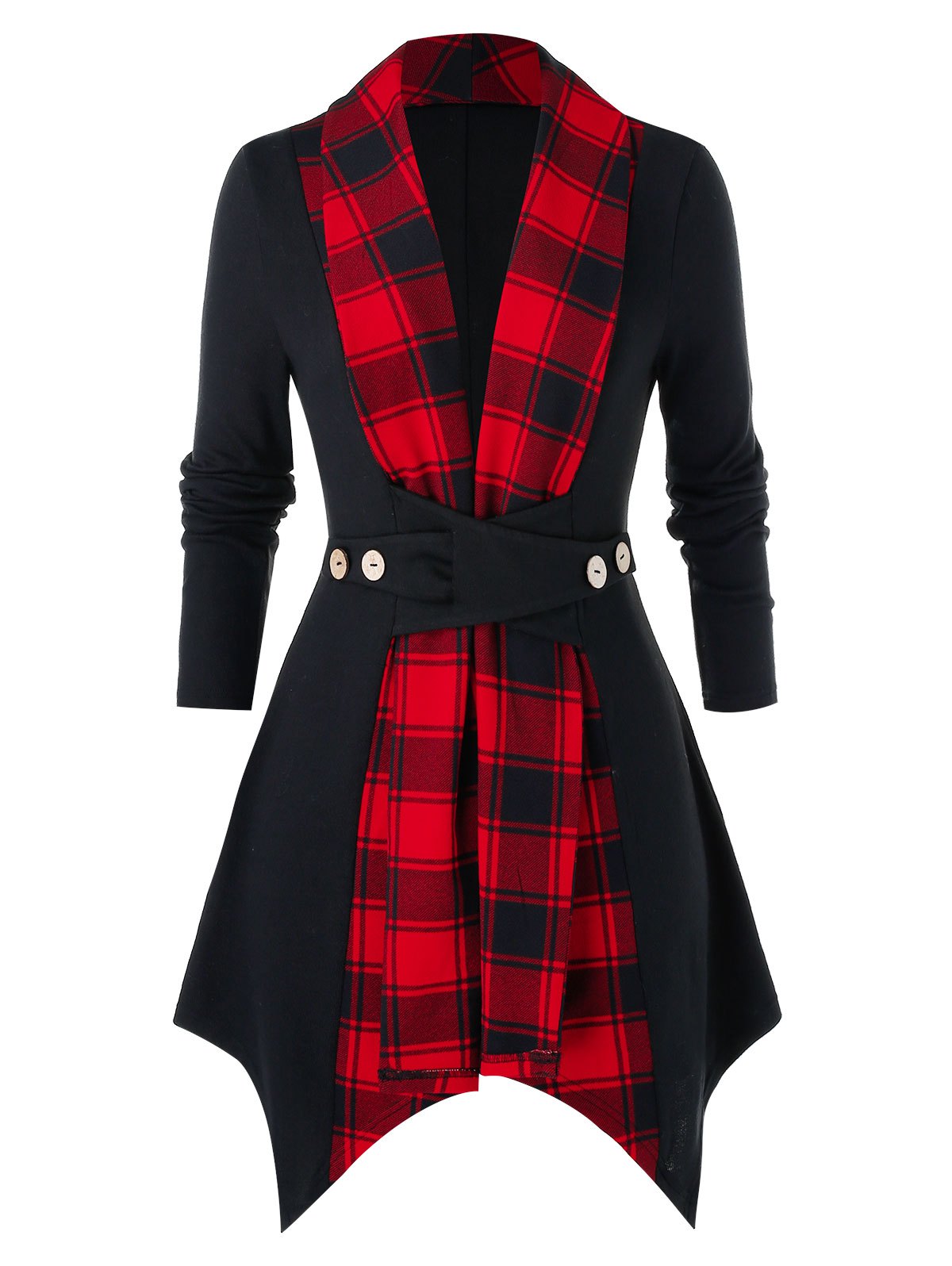 Plus Size Asymmetrical Plaid Panel Tunic Coat