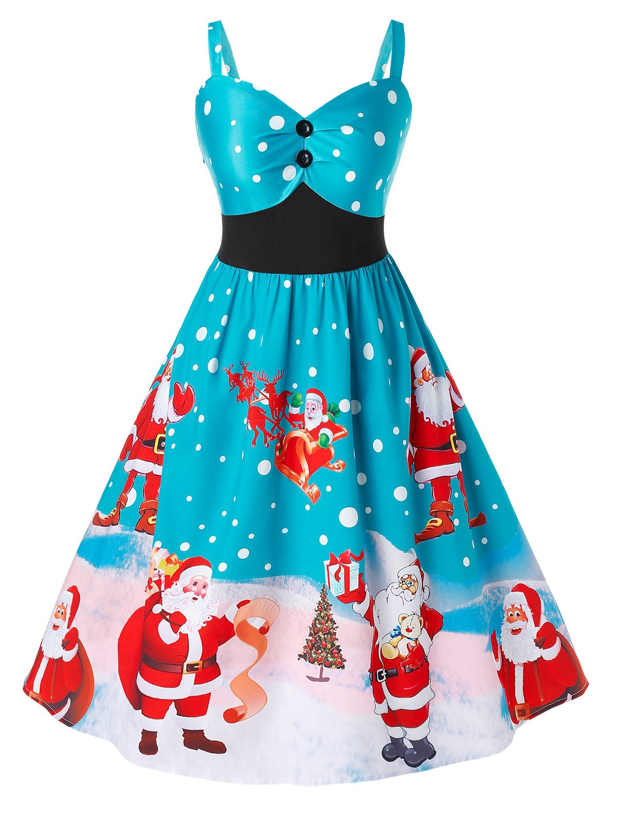 Plus Size Christmas Vintage Santa Claus Print Party Dress