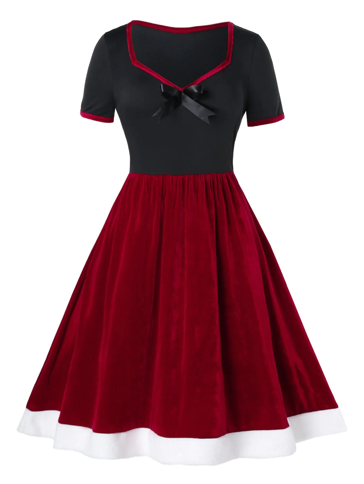 Plus Size Two Tone Velvet Vintage Swing Dress