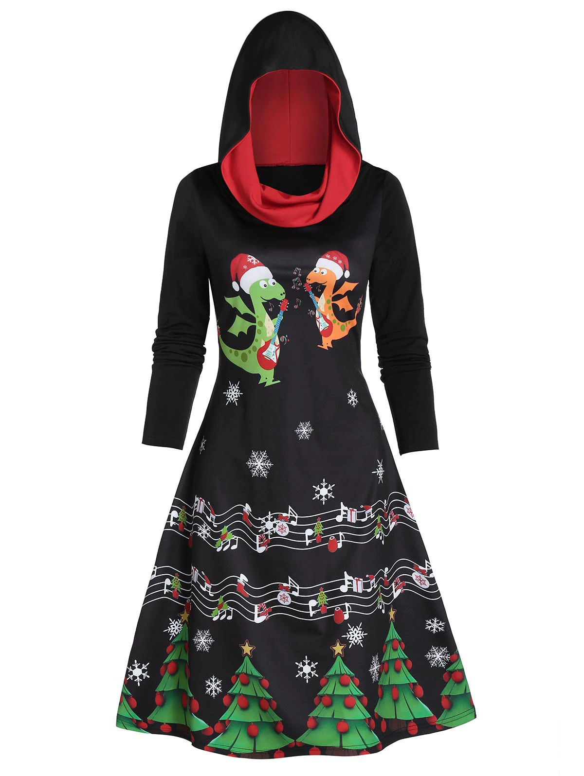 Snowflake Animal Print Hooded A Line Dress