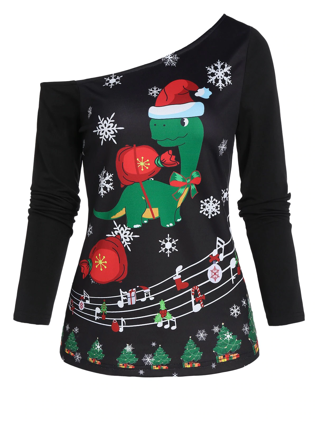 Christmas Snowflake Print Skew Collar Sweatshirt