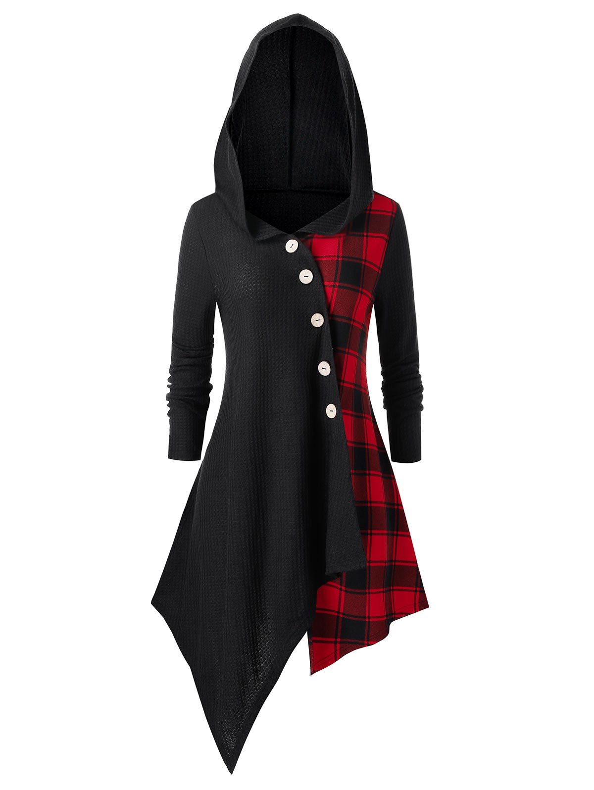 Plus Size Mock Buttons Plaid Asymmetrical Coat