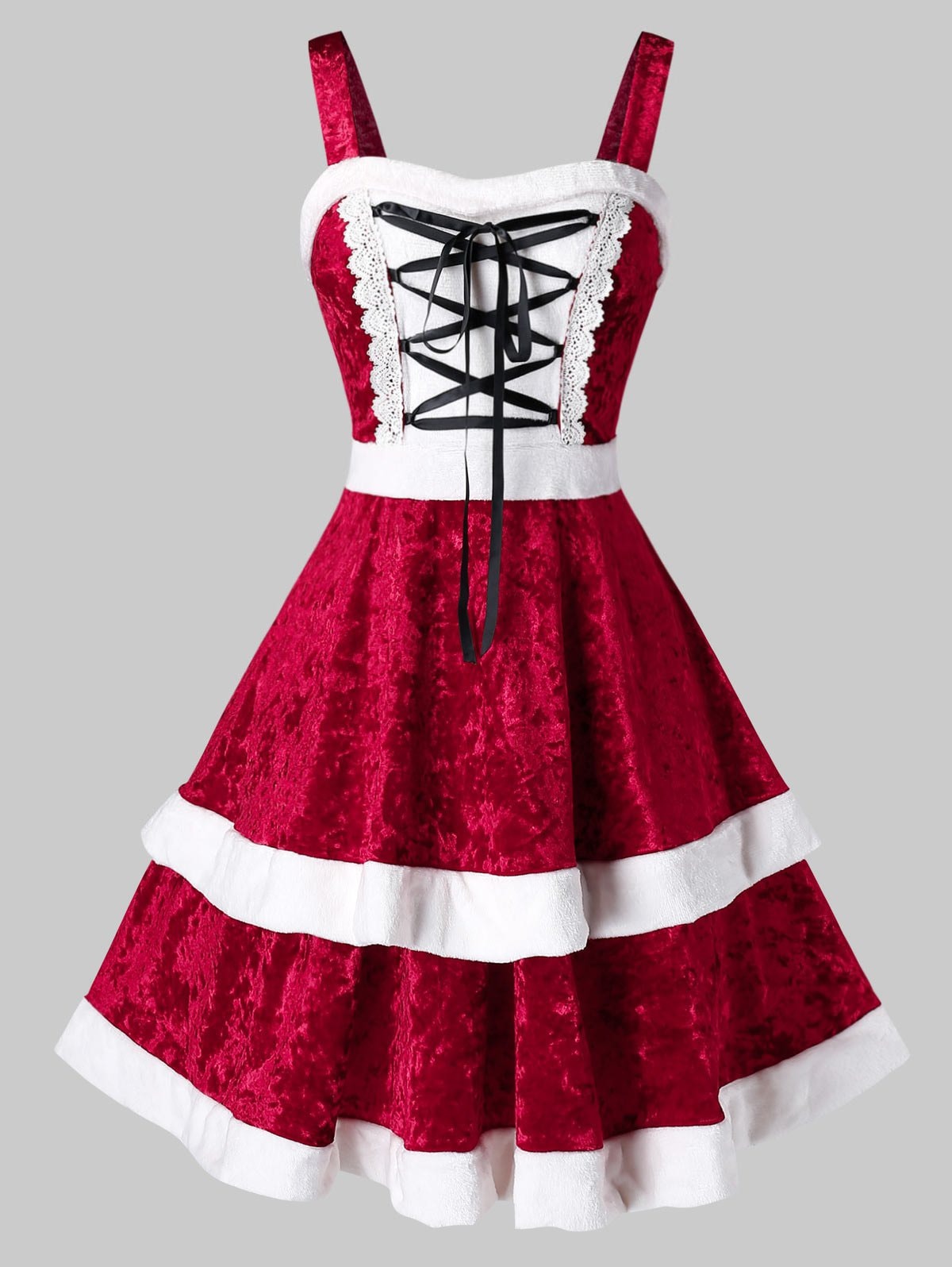 Plus Size Lace Up Velvet Christmas Dress