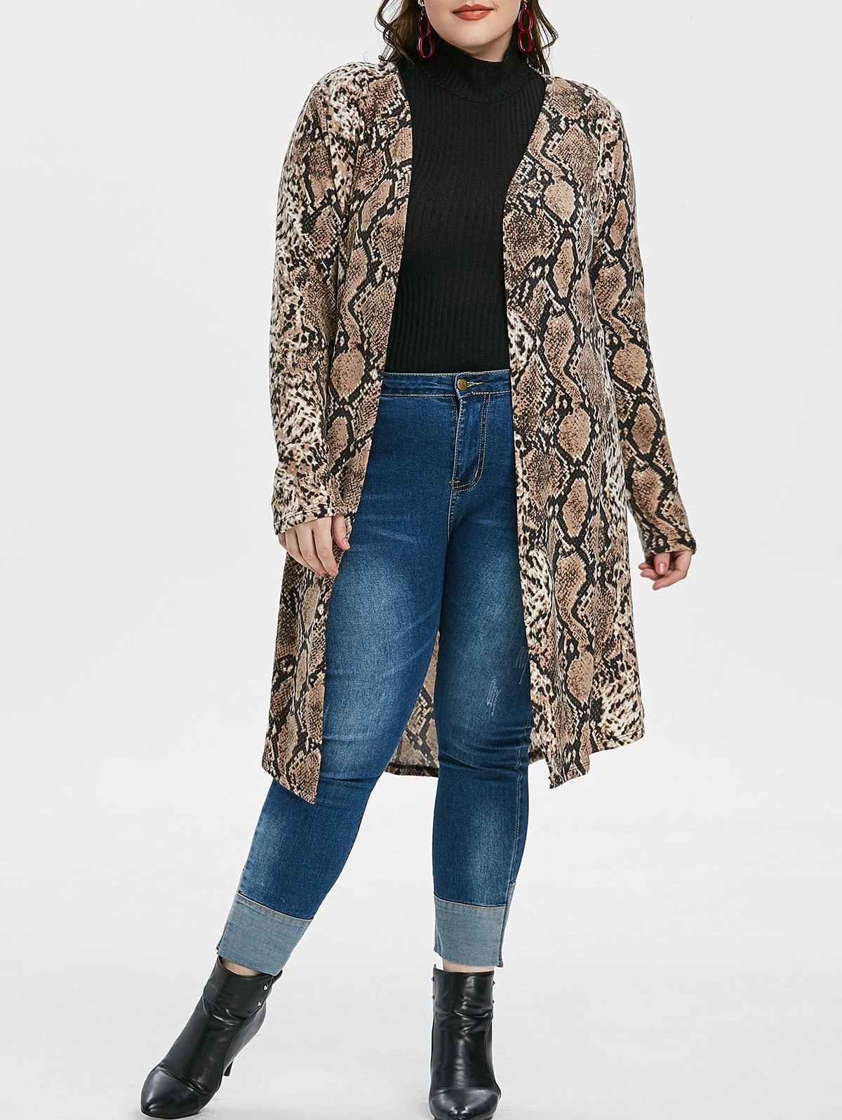 Plus Size Animal Print Open Front Longline Cardigan