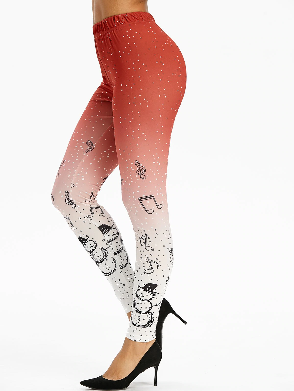 Ombre Color Snowflake Musical Print Christmas Leggings