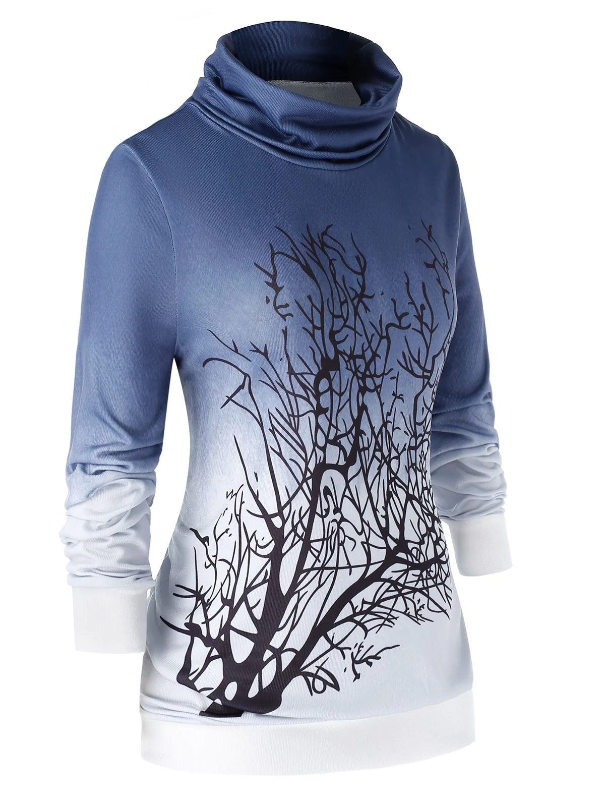 Plus Size Cowl Neck Ombre Tree Sweatshirt