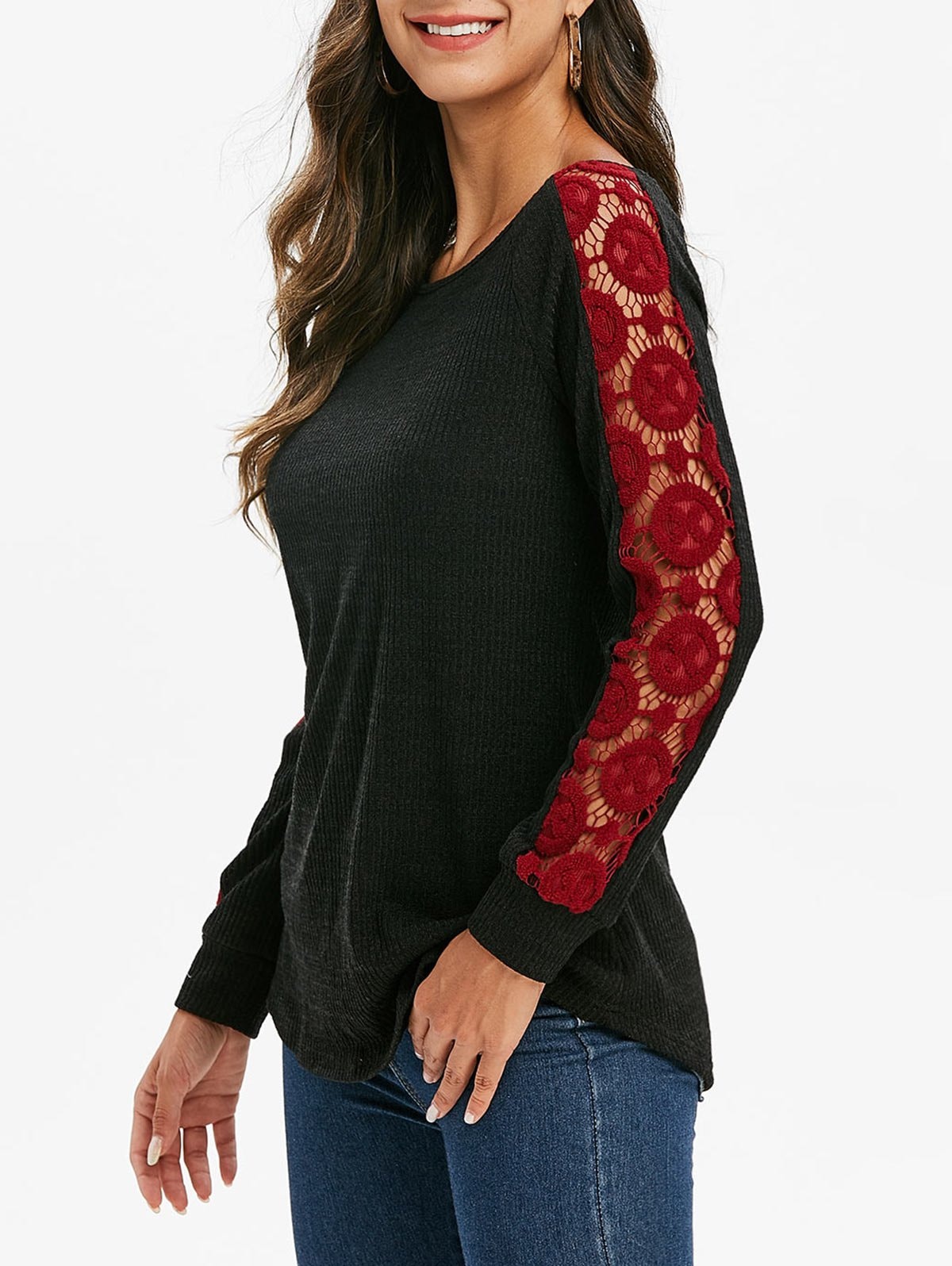 Ribbed Contrast Lace Knitwear