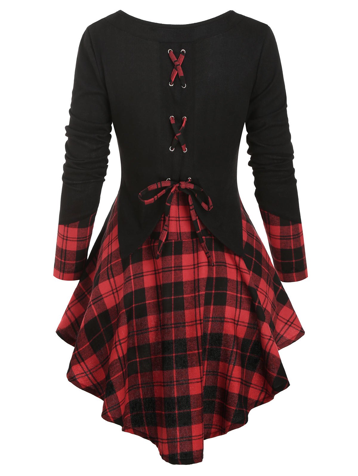 Plaid Lace Up High Low Knitwear