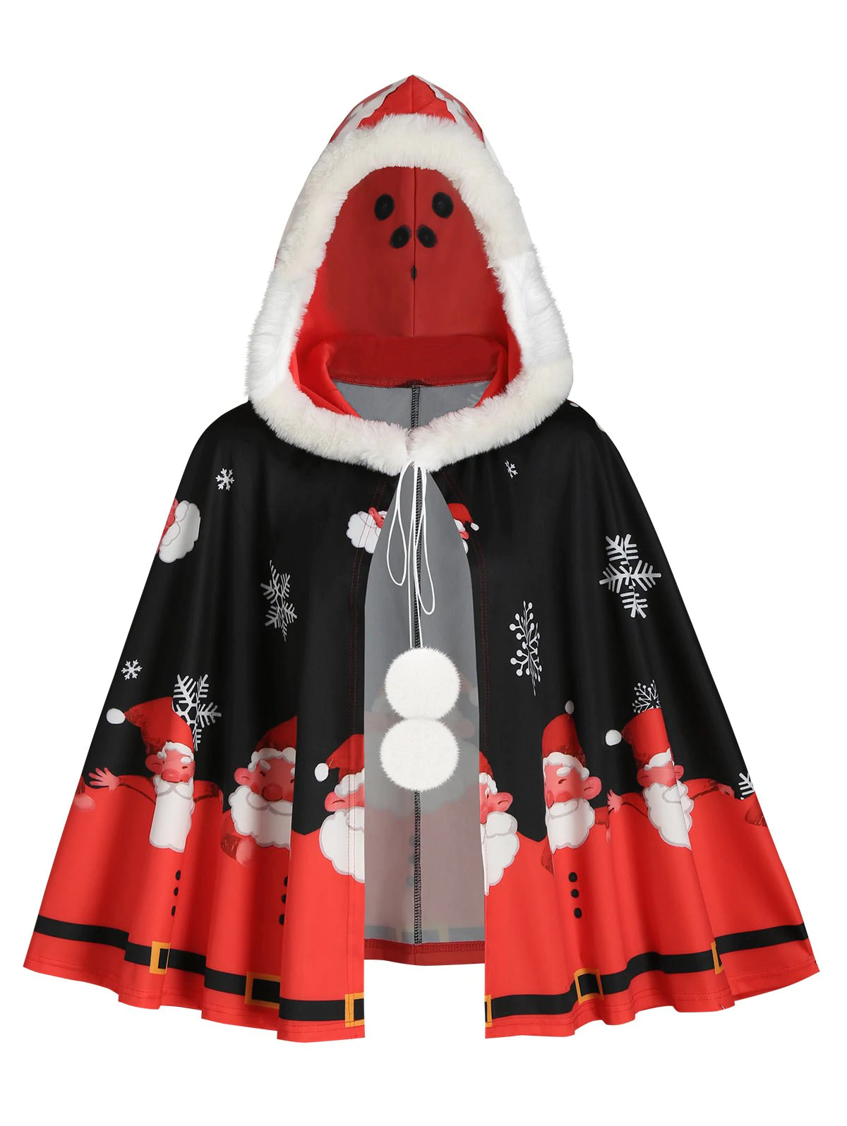 Faux Fur Trim Hooded Christmas Snowflake Santa Claus Plus Size C