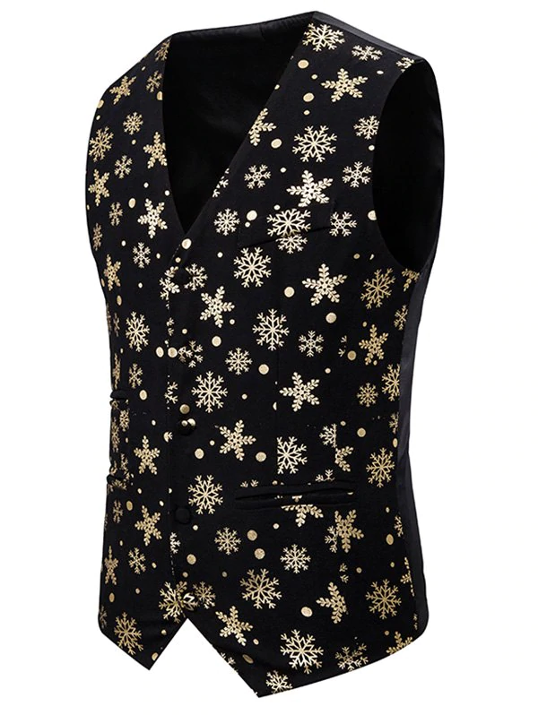 Christmas Snowflake Print Single Breasted Tuxedo Vest