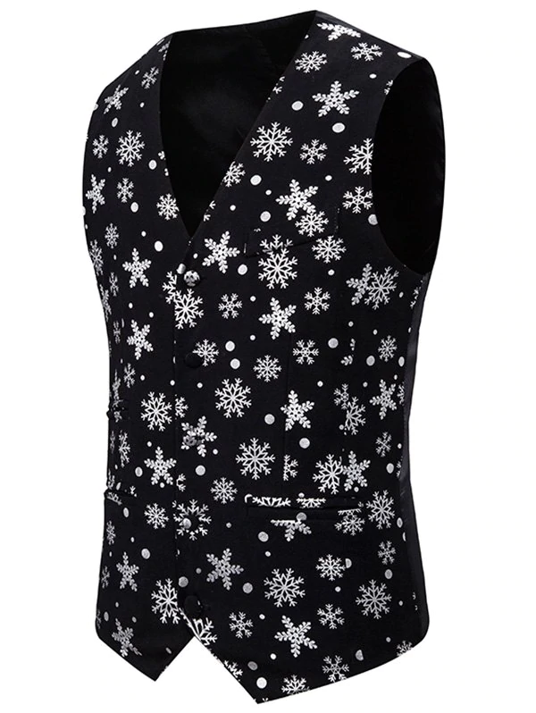 Christmas Snowflake Print Single Breasted Tuxedo Vest