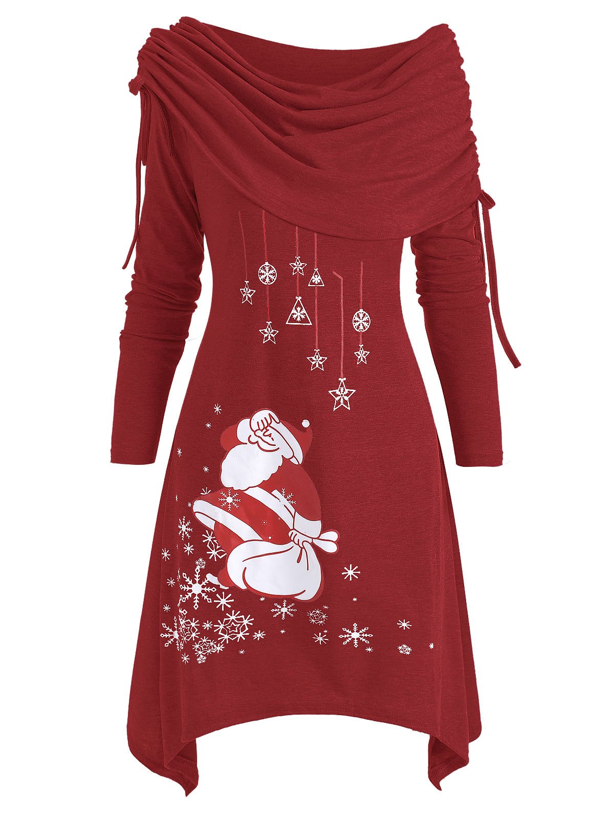 Christmas Santa Claus Foldover Off Shoulder Asymmetrical Dress