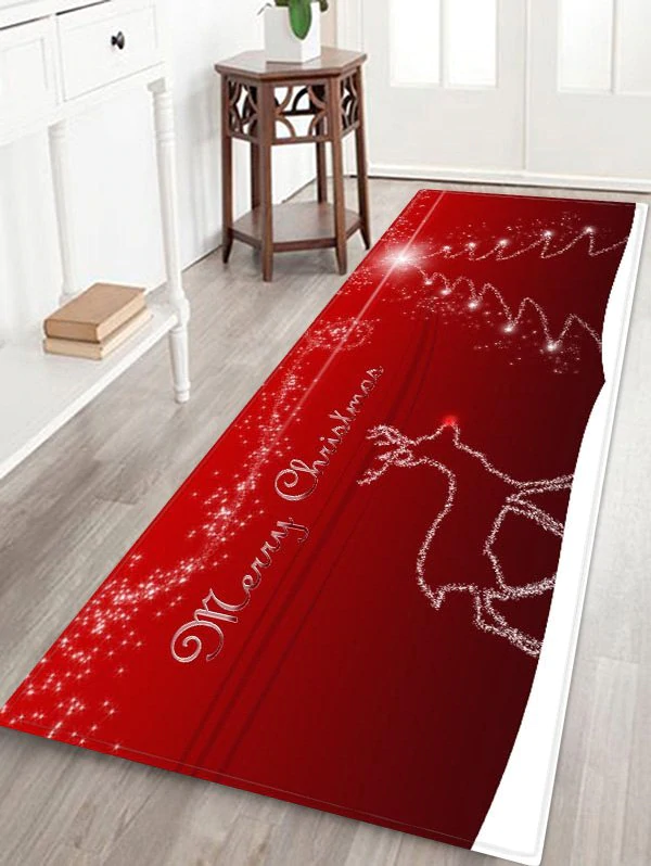 Merry Christmas Tree Deer Pattern Floor Rug