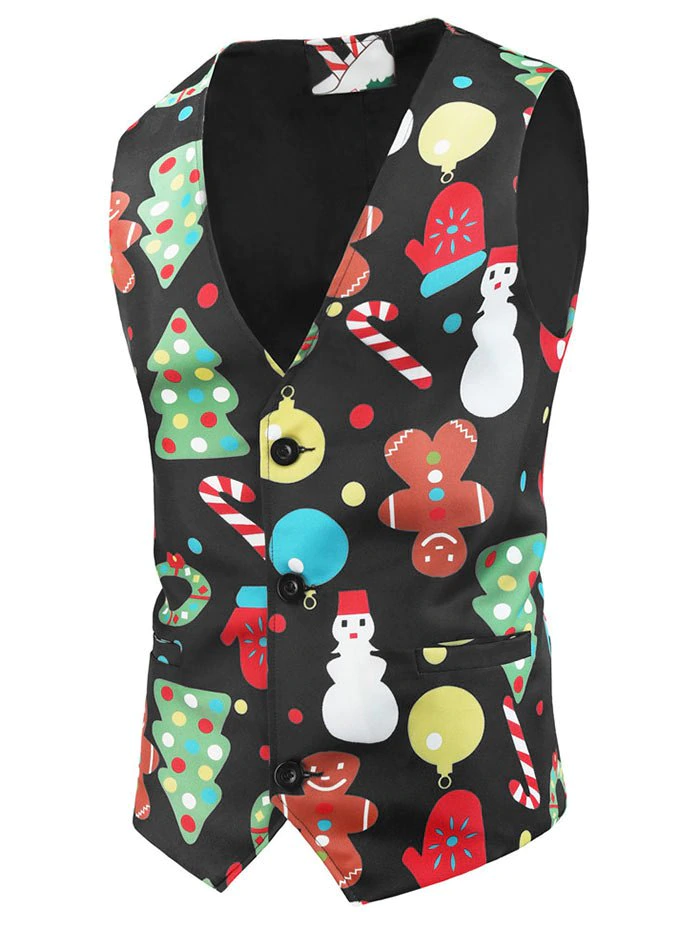 Christmas Snowman Pattern Button Waistcoat